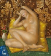 «Γυναικείο γυμνό» χρυσο-λάδι σε καμβά, 50,5 Χ 45,5 εκ., αρ. κτ. 37