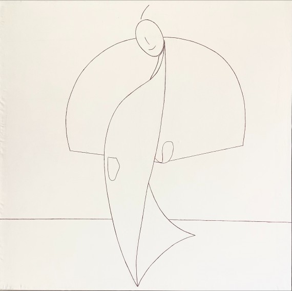 Γυναίκα με βεντάλια,  2022, μολύβι και λάδι σε καμβά  200 Χ 200 εκ., αρ. κτ. 4231