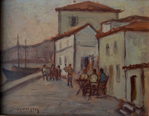 Καφενείο, λάδι σε ξύλο, 17 x 21.5 εκ., αρ. κτ. 4505